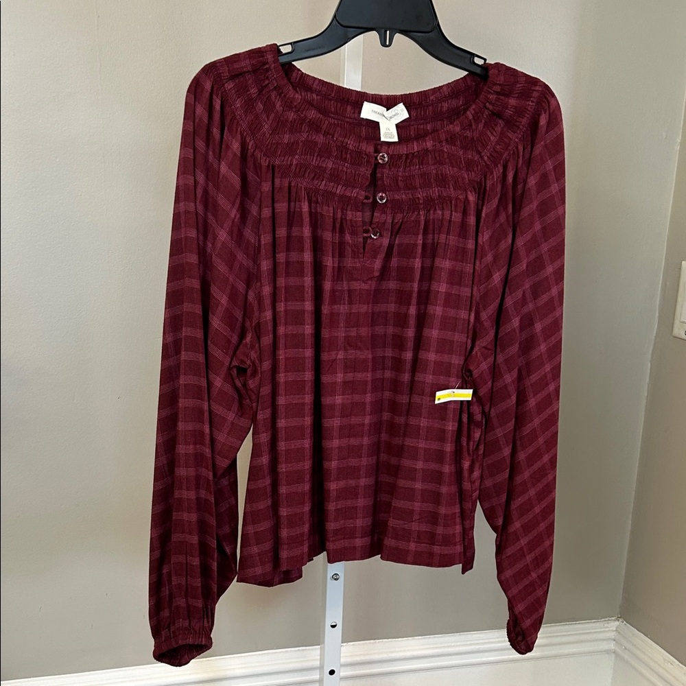 Treasure & Bond Burgundy Plaid Blouse